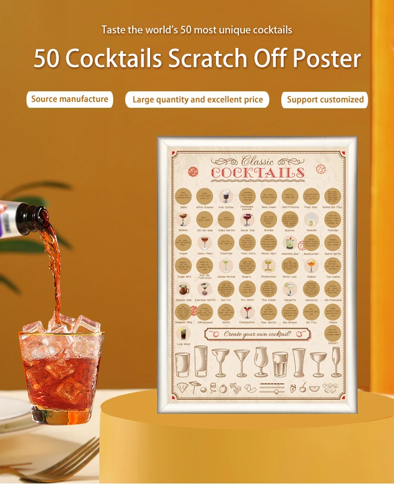 Create Your Own Cocktail Custom Bucket List 50 Cocktails Scratch Off Poster