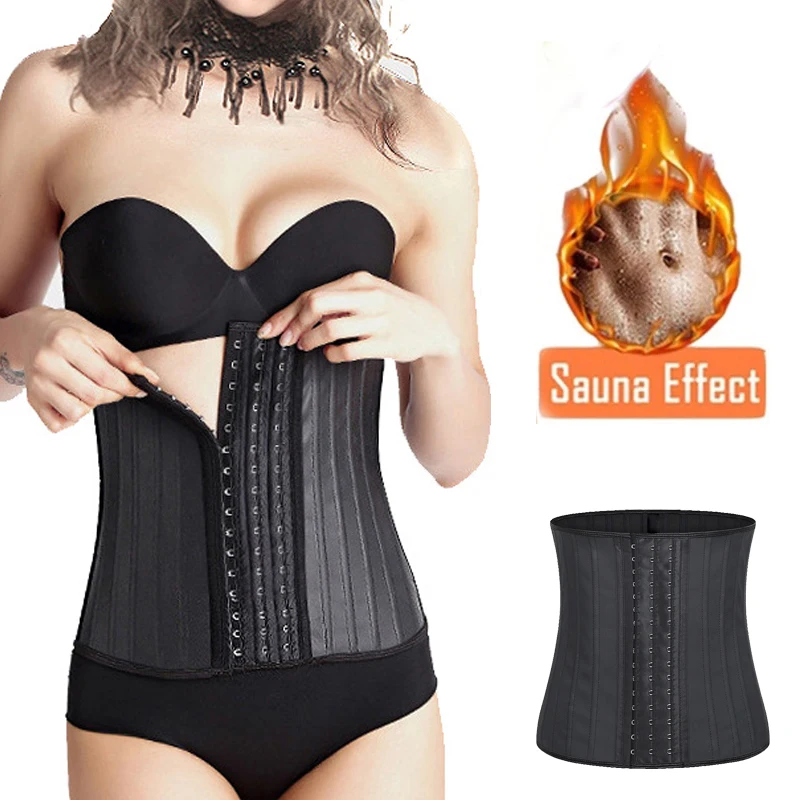 

Custom Plus Size Slimming Belt Tummy Women Female Corset 25 Steel Bone Latex Waist Trimmer Women's Shapers, Black