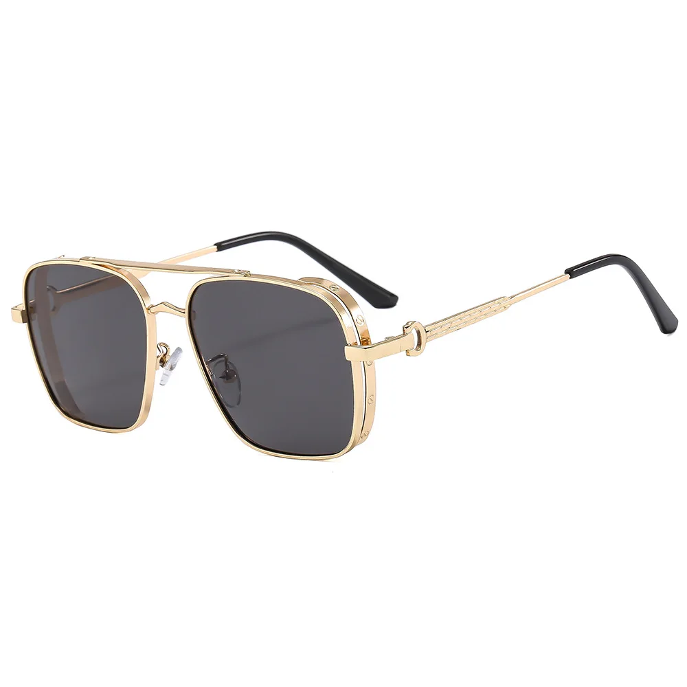 

Trendy 2023 Custom Brands Logo Gradient Lens Double Bridge Sunglasses Metal Small Frame Square Sun Glasses Shades Uv400