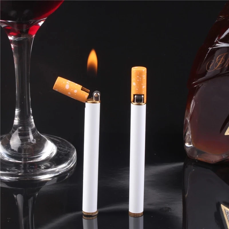 

Wholesale Creative Mini Compact Lighter Butane Gas Metal Cigarette Shaped Lighter Free Fire Grinding Wheel Pocket Lighter