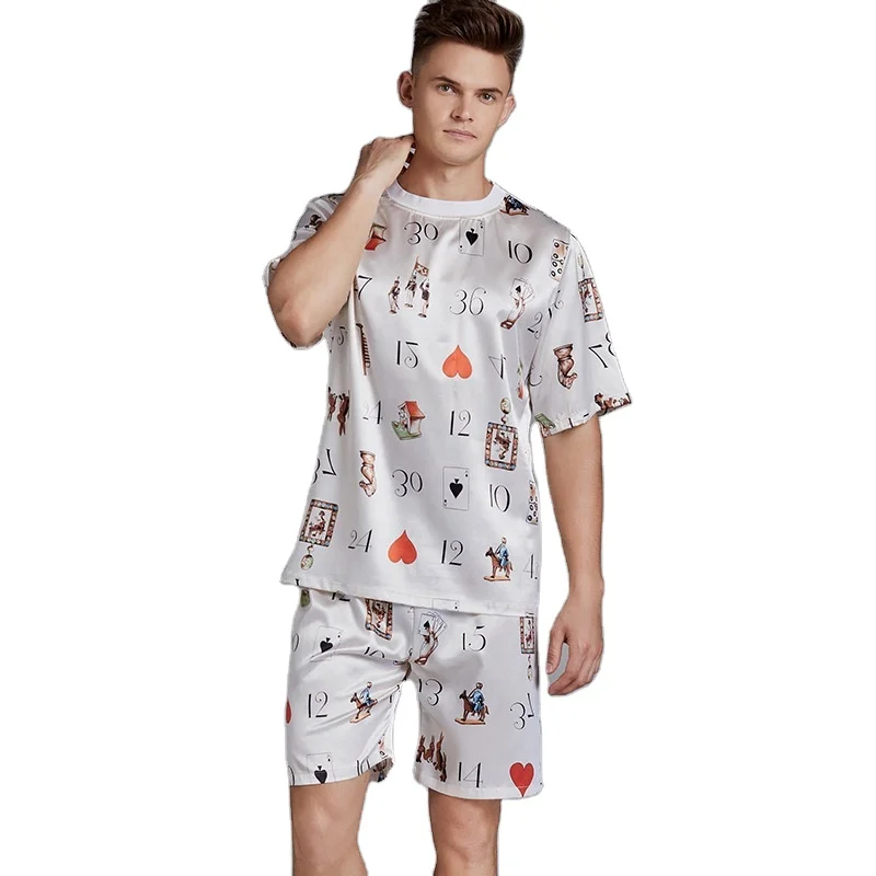 

High quality mens night short silk satin sleepwear pyjamas sets