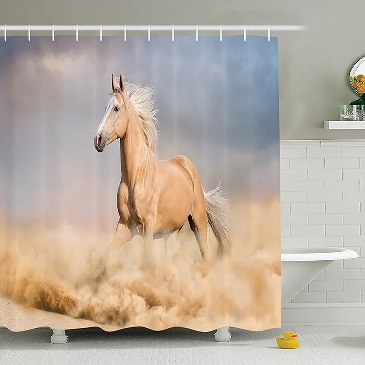 

Hot selling 1 piece custom made fine horse steeds printed waterproof shower curtain plain, As picture or custom