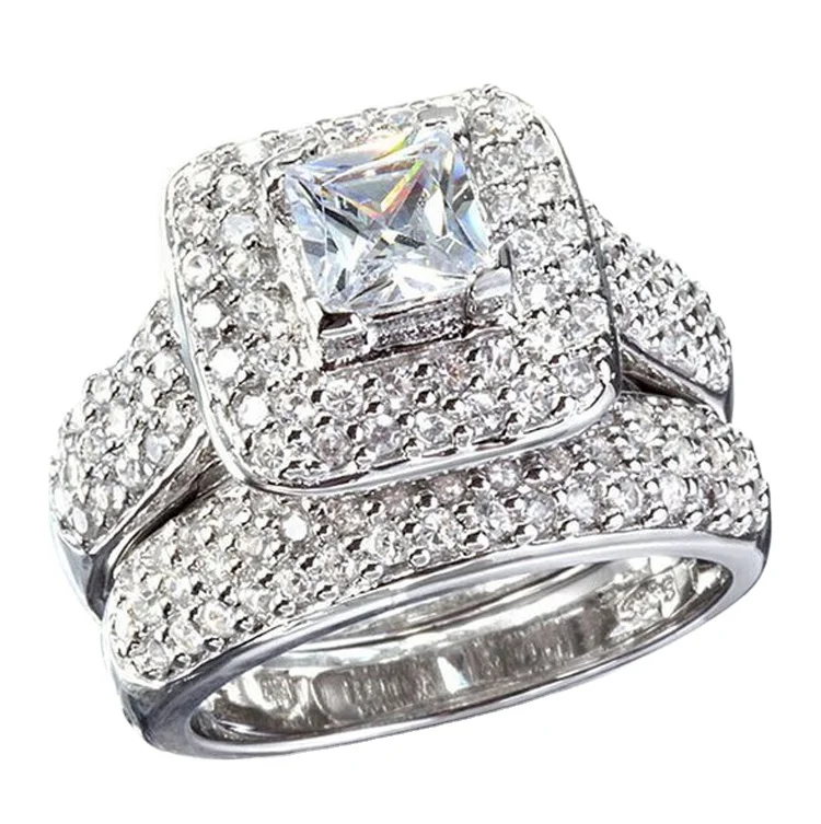 

2022 new luxury ladies exquisite sterling silver set ring big diamond shiny sterling silver ring