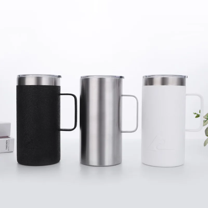 

A2704 Portable Stainless Steel 20oz Wine Tea Cup Cold Tumbler Mug Water Coffee Bottle Vacuum Cooler Beer Cup with Handle