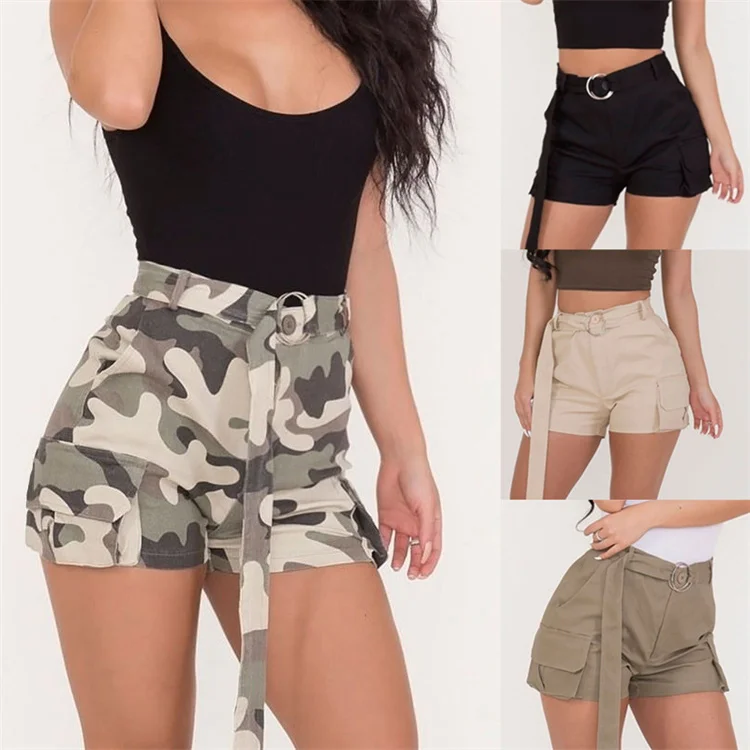 

Camouflage Color Casual Style Women Cargo Shorts Pants With Belt Fashion Shorts, Picture
