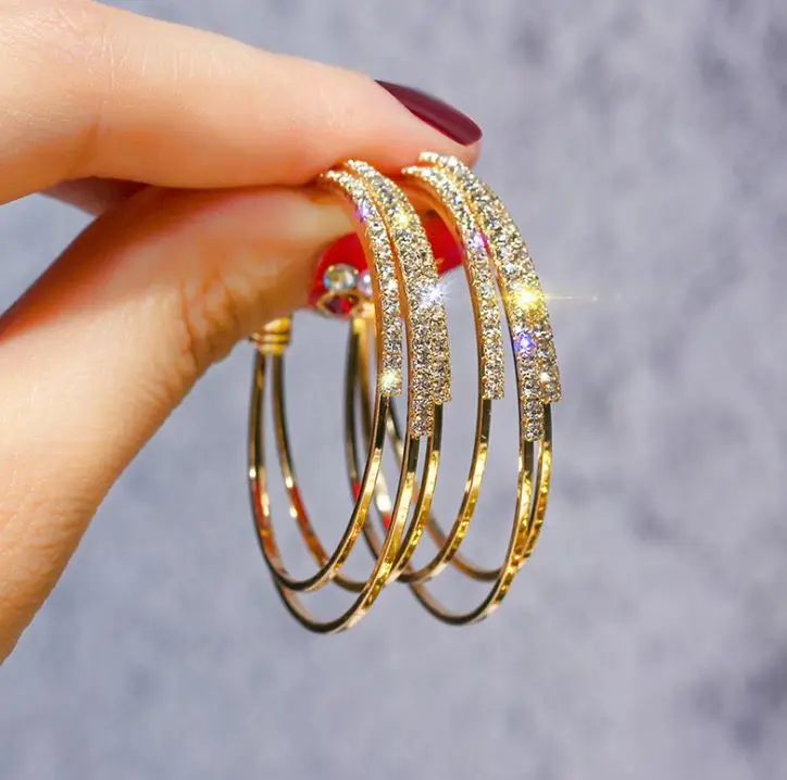 

s925 silver post exaggerated diamond geometric circle earrings temperament wholesale CC earrings jewelry female