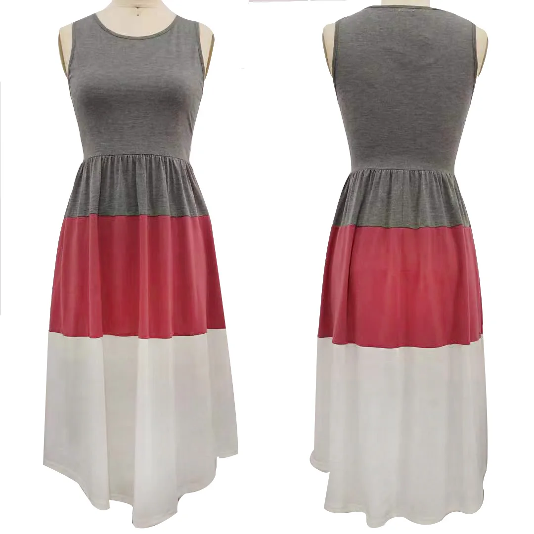 

Newest Design Pockets Ladies Cotton-like Solid Color Sleeveless Long Dress Women Fashion Casual Maxi Dresses