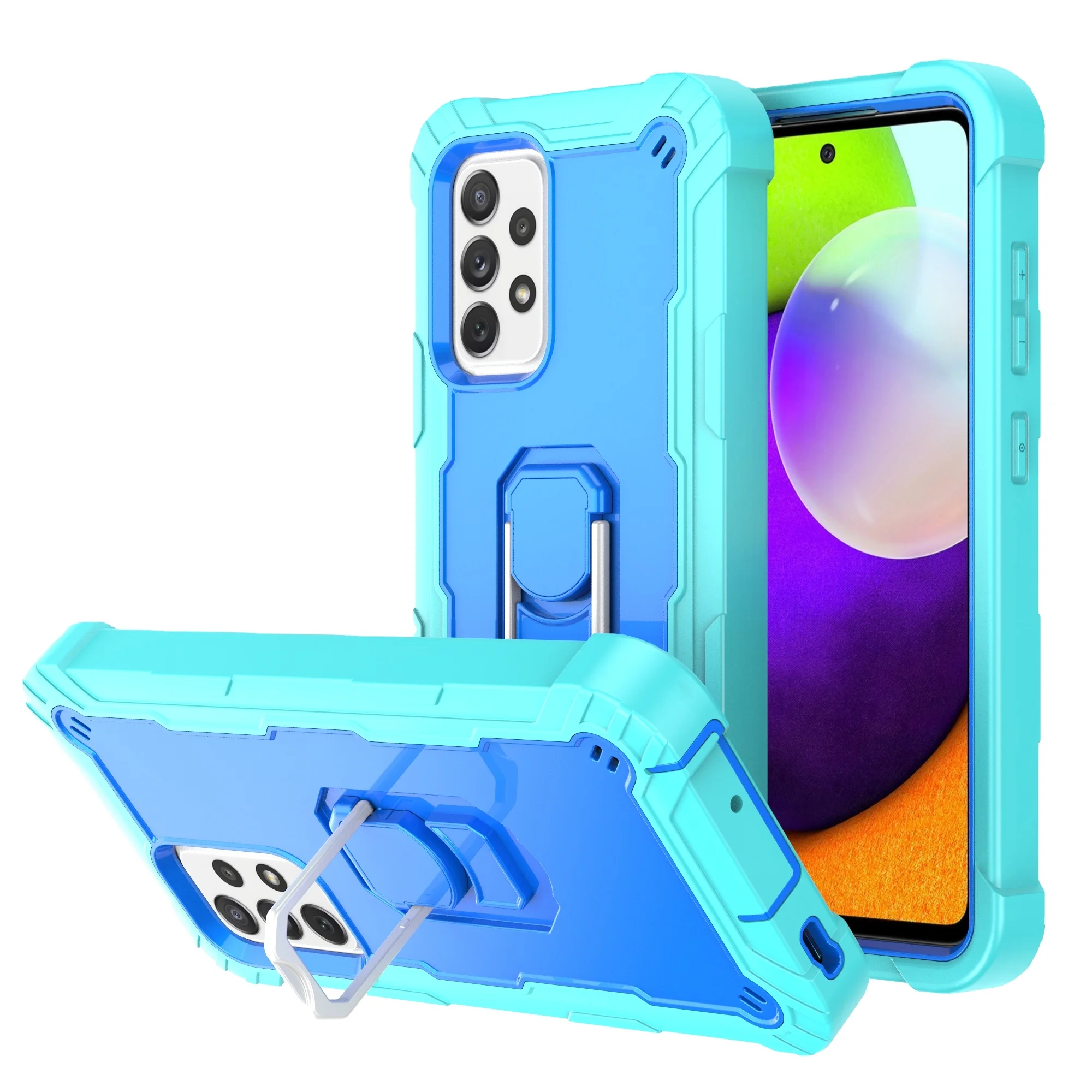 

360 Degree Rotation Ring Holder Kickstand Full Camera Protective Silicone Mobile Cover Hard PC 2 In 1 Phone Case For Samsung A52, 10 colors