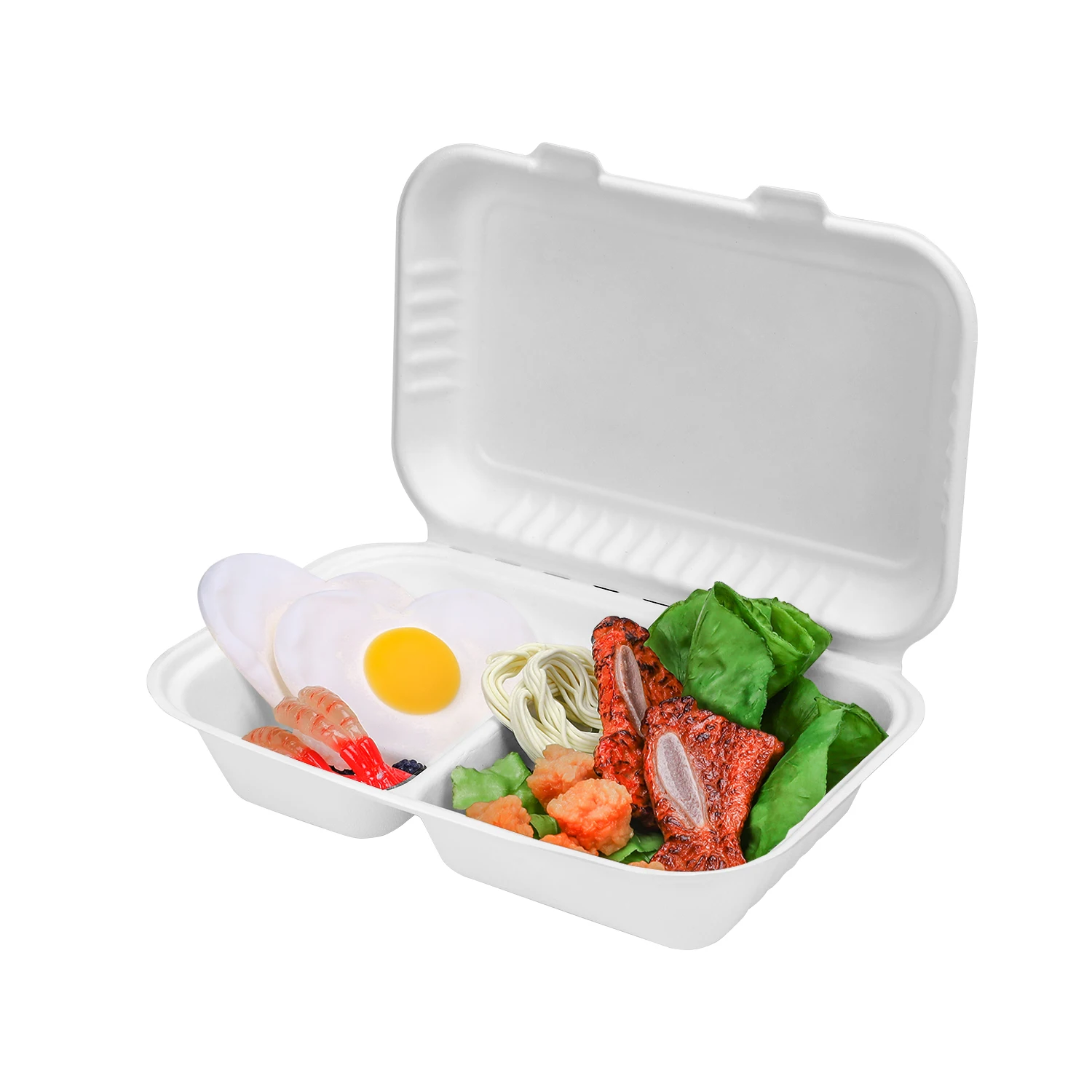 

100% Compostable Biodegradable Food Box Sugarcane Bagasse Clamshell with 2-Compartment for Fast Food Container