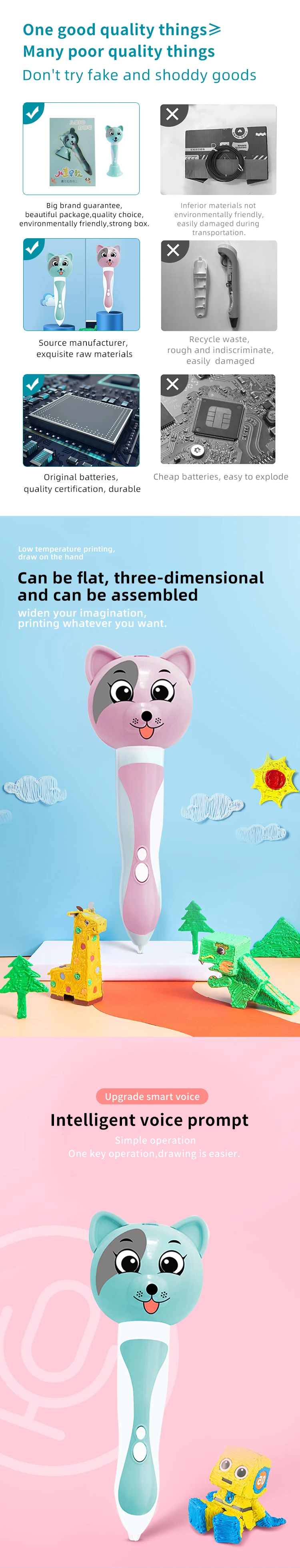 3D Kids Toys Printing Pen Usb Kids Fancy Play 3D Pen Drawing Toys Wireless Low Temperature Kid Diy 3D Pen
