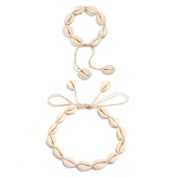

Wholesale Bohemian Sandbeach Natural Shell Hand Knitted Adjustable Bracelet Necklace Fashion Women's Jewelry, Mix color or custom colors