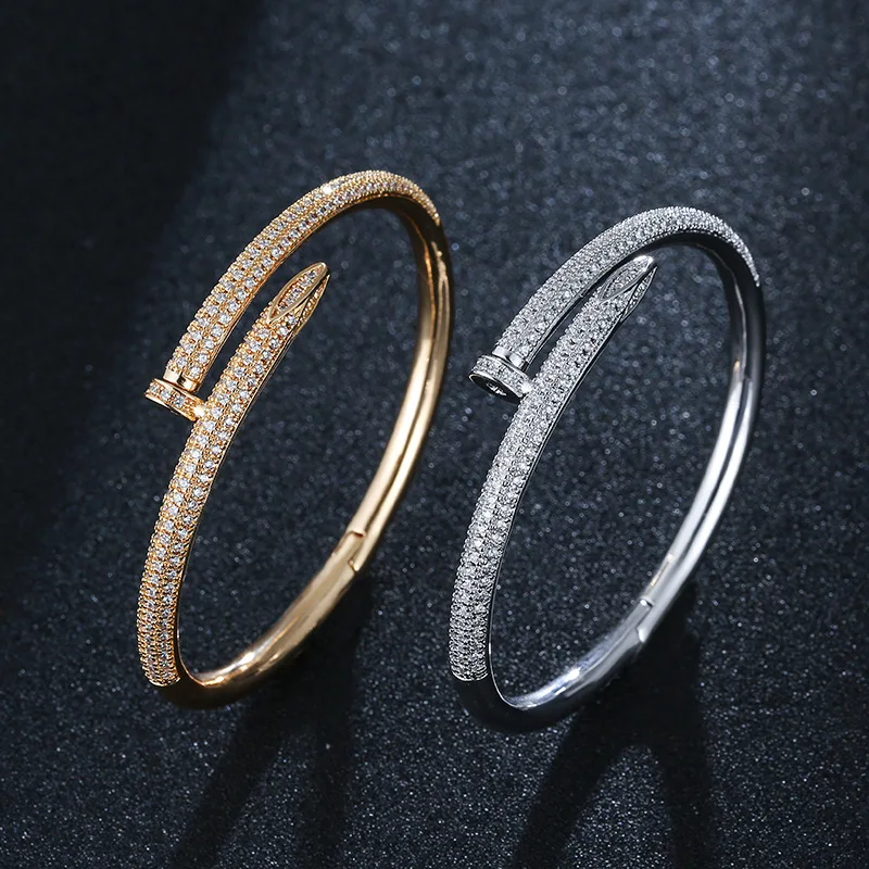 

Amazon Hot Sale 24k Gold Plated Statement Nails Bracelet Iced Out Micro Pave Zircon CZ Nail Bracelet Hip Hop Jewelry