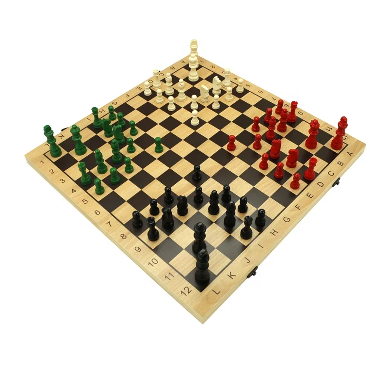 

New, four person chess set, table games, portable wooden folding storage board games, large luxury and interesting games, 52cm