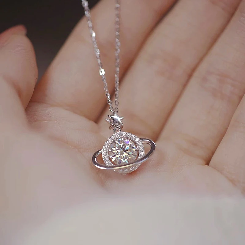 

Exquisite Universe Planet Pendant Necklace Women Stainless Steel Zircon Star Clavicle Chain Necklace