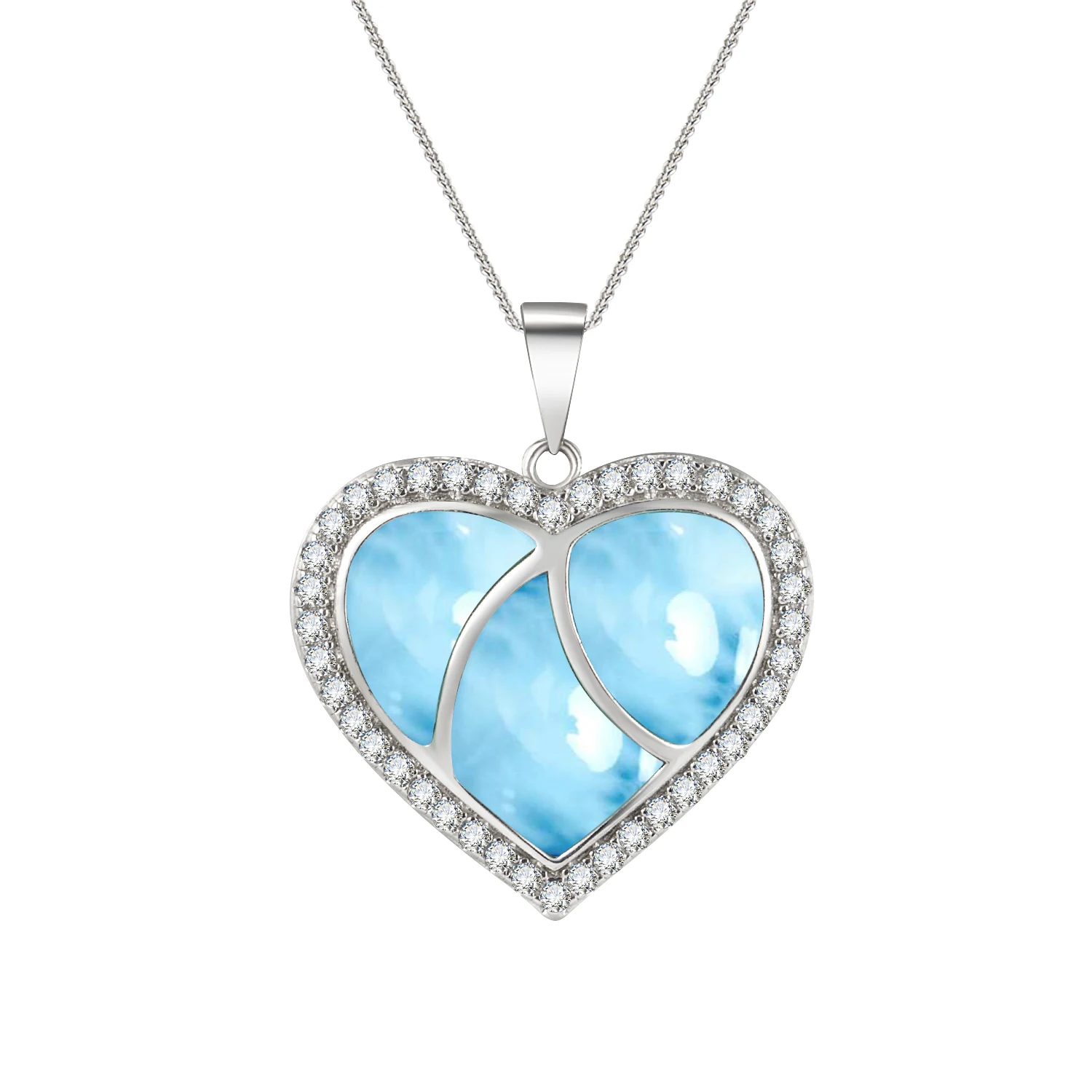 

Factory 925 Sterling Silver Jewelry CZ Dominica Natural Blue Larimar Heart Pendant