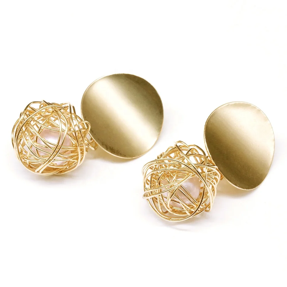 

Geometric Earrings Simple Woven Ball Pearl Korean Earrings Metal Personality Korean Jewelry Accessories Supply
