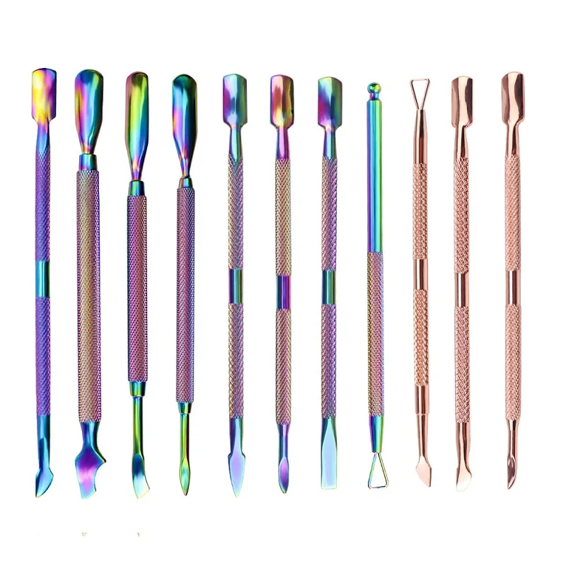 

Hot Sale Rainbow Stainless Steel Nail Cuticle Knives UV Gel Polish Remover Dead Skin Pusher Manicure Cleaner Nail Salon Tools