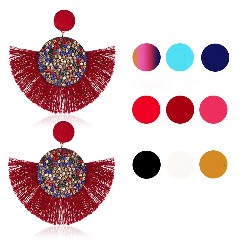 

Red tassels jewelry multi color diamond handmade bohemian earrings set for women, Colours