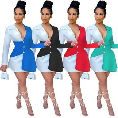 

Casual Women Shirt Dress Color Patchwork Bottom Full Sleeve Office Lady Dresses Summer Clothes For Women Vestidos Coldker, Picture
