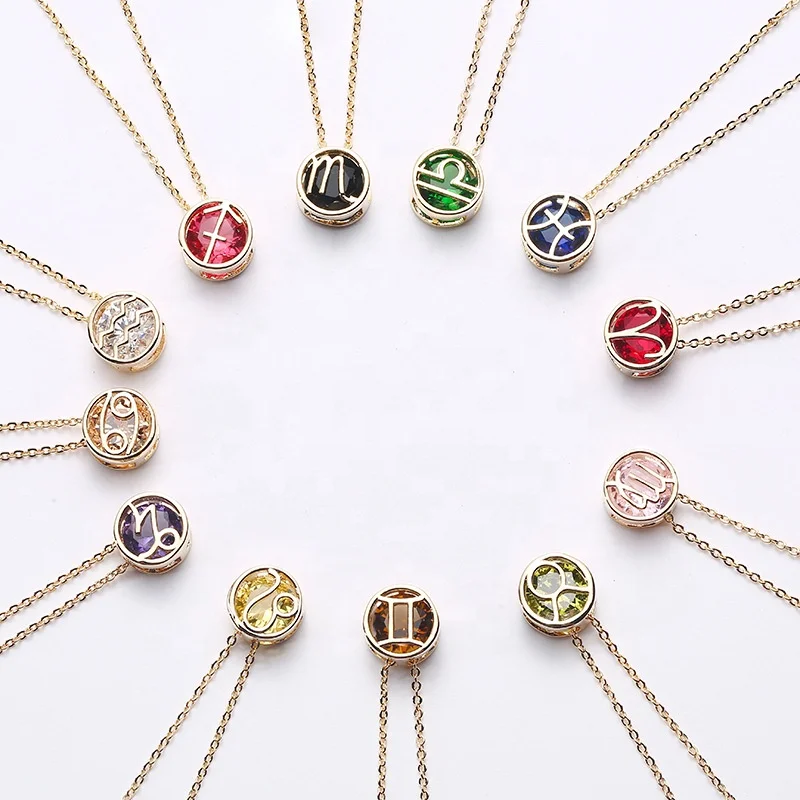 

trendy zircon jewelry necklaces birthstone zodiac sign pendant lucky birth stone necklace gold, As the photos showed