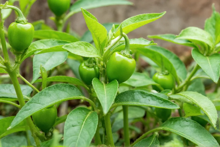 Healthy hatch chili pepper plants at various growth stages showing proper leaf development and early fruit formation