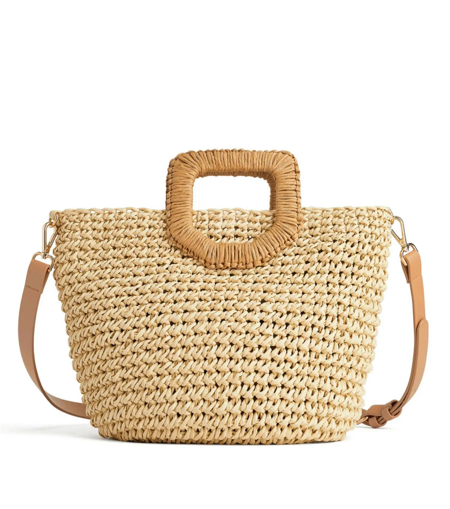 

wholesale colorful straw bag with round wood handle handmade beach raffia bag