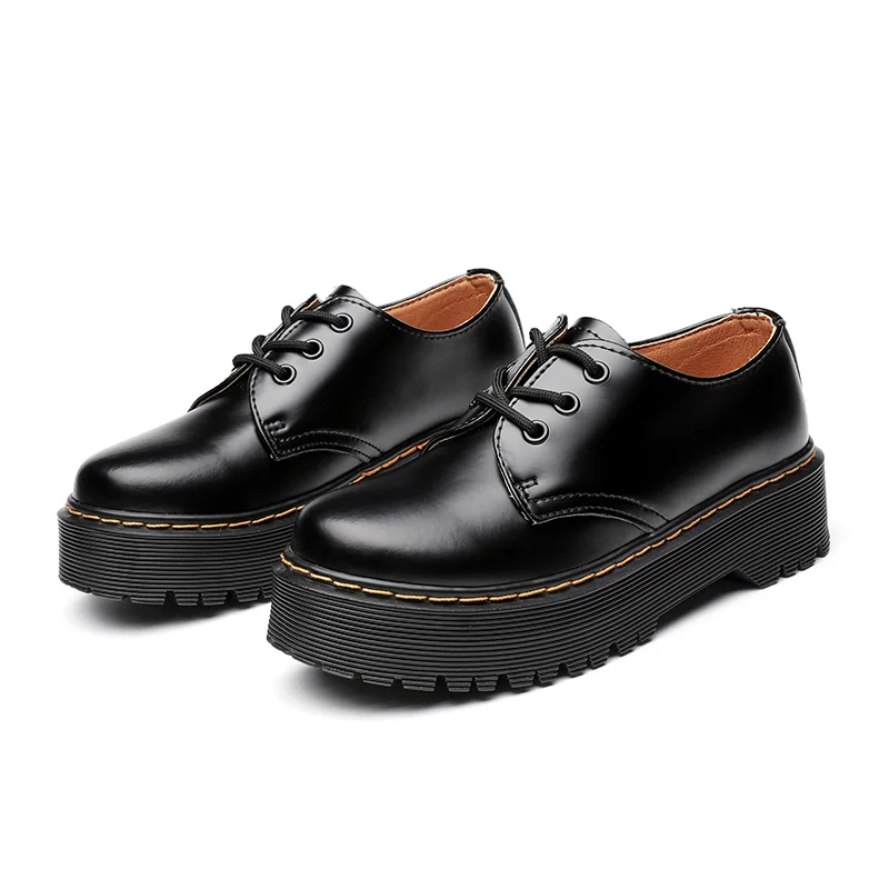 

Version 2 British lace-up Genuine leather boots girls round toe black leather school shoes for student