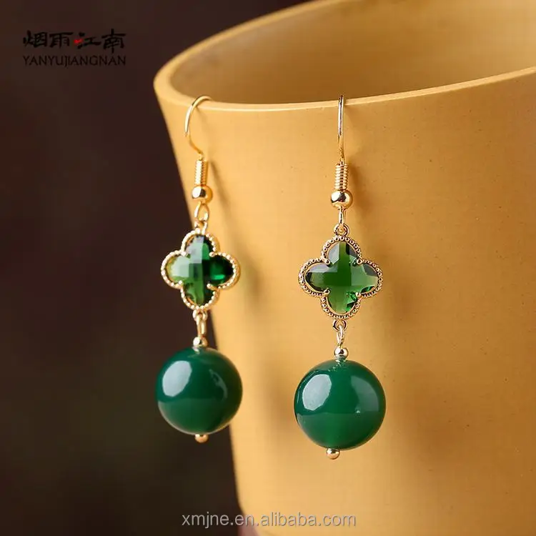 

Certified Grade A Myanmar Jade Earrings Antique Earrings Ear Beads Earrings Design Wind Clip Emerald Agate