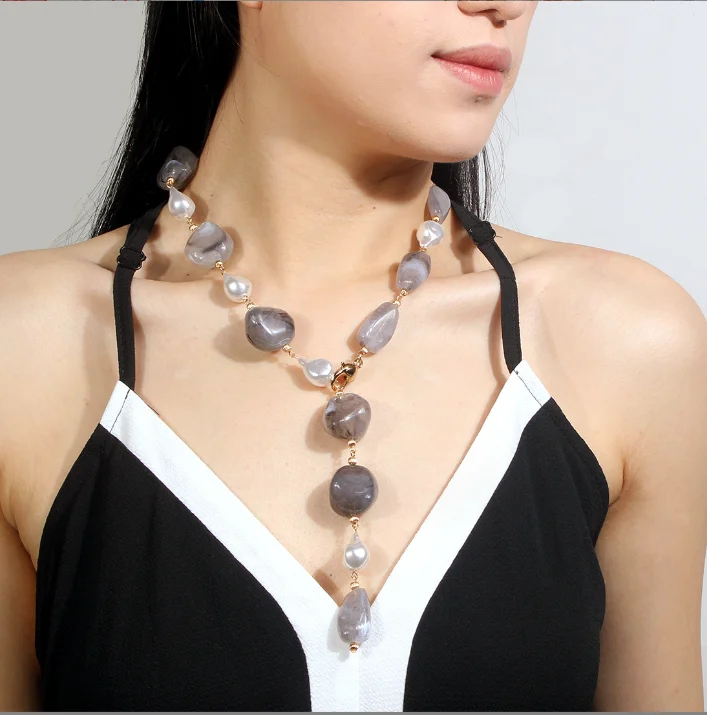 

New Design multilayer Resin Acrylic Beads link Collar Necklace For Women Statement pearl Choker Necklace Jewelry Wholesale