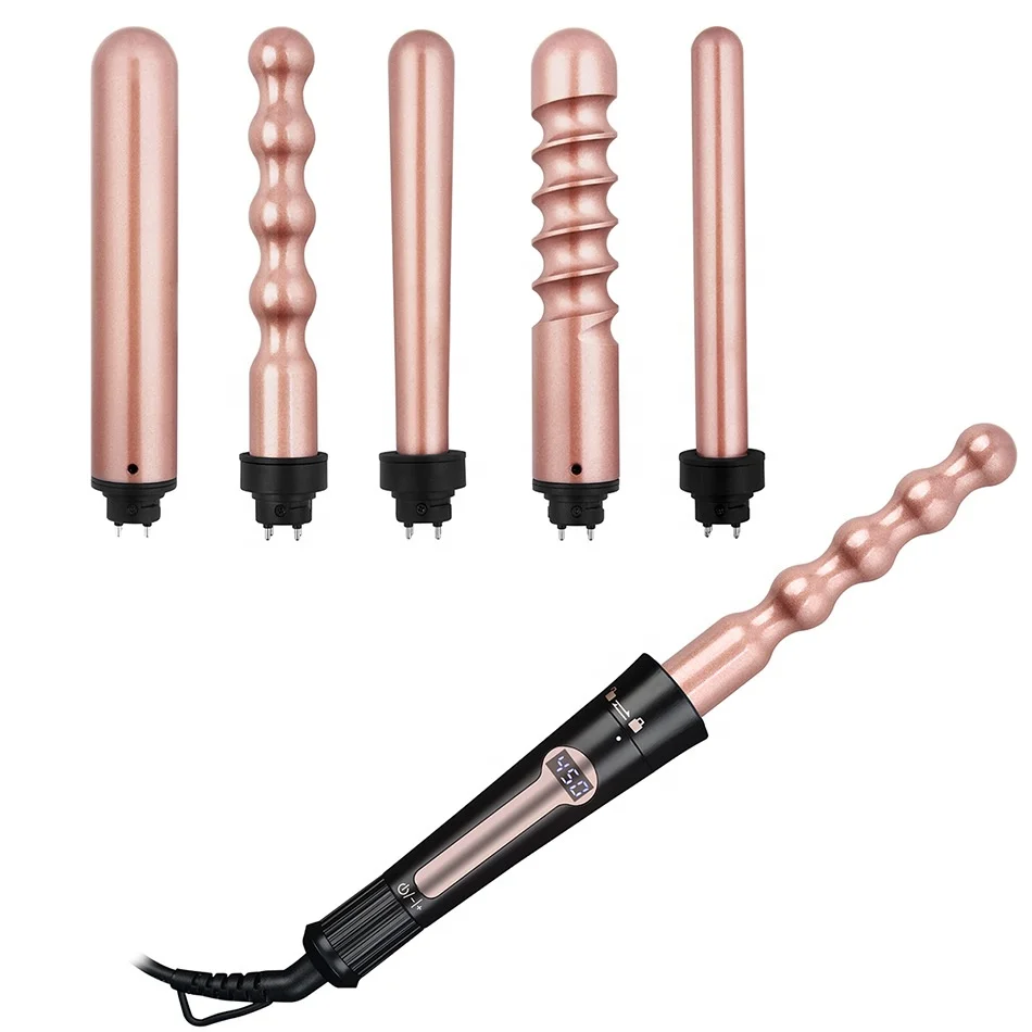 

Interchangeable Barrel Wand Women Hairstyle Instant Heat Up 5 in 1 Curling Iron Wand Set