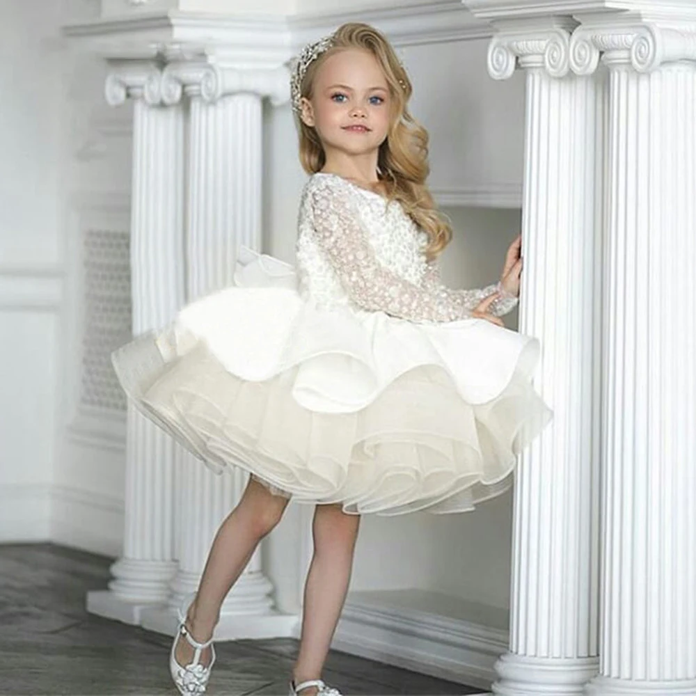 

white beaded flower girl white dresses wedding kids