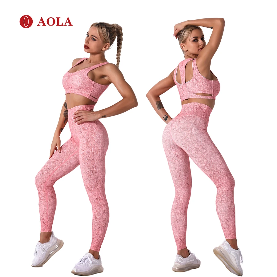 

AOLA 2021 hot summer high quality custom logo multicolor yoga set seamless bra and shorts workout sets, Pictures shows