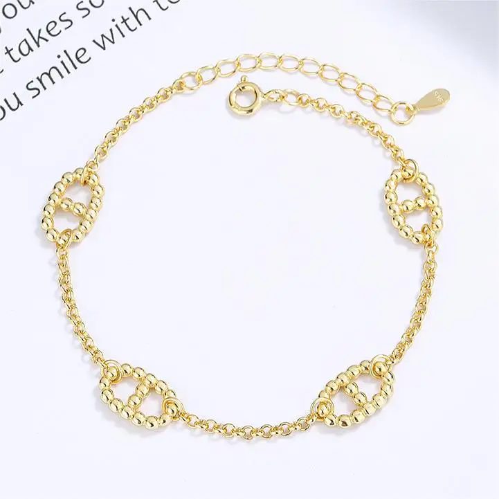 

Carline fine sterling silver 925 gold plated minimalist pig nose link chain bracelet jewelry customization for women