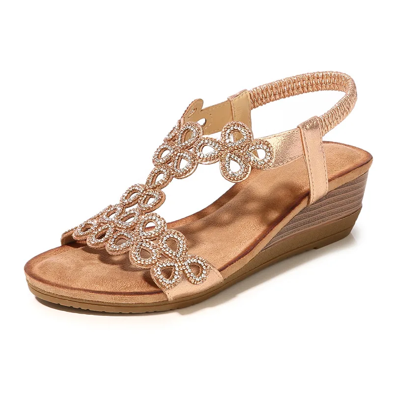 

Flower buckle flip-flops rhinestone wedge sandals women's thick-soled super fire wedge strap sandals, Customized color