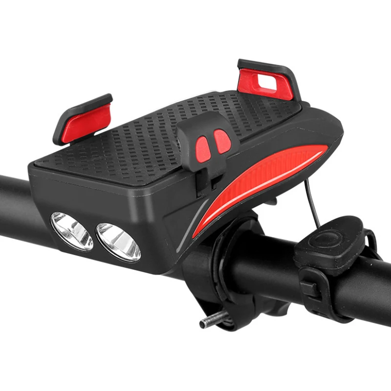 

4-in-1 USB rechargeable bicycle front light ,2000mAh led bike lights with mobile phone holder