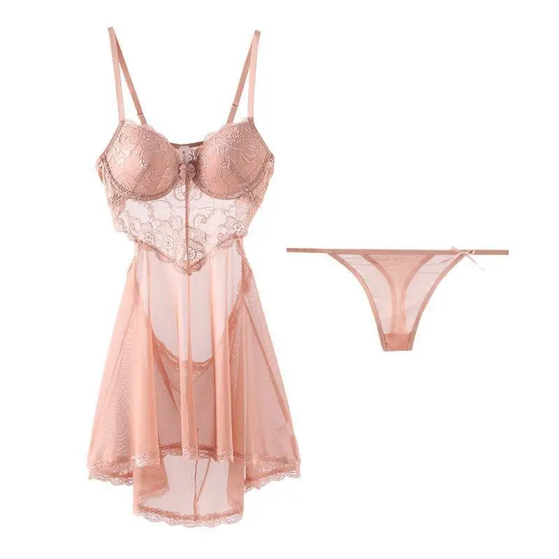 

Wholesale Hot Woman Gowns Sleepwear Sexy Lingerie Sleepwear Sexy Sling Transparent Dress short Nightdress, Customized color