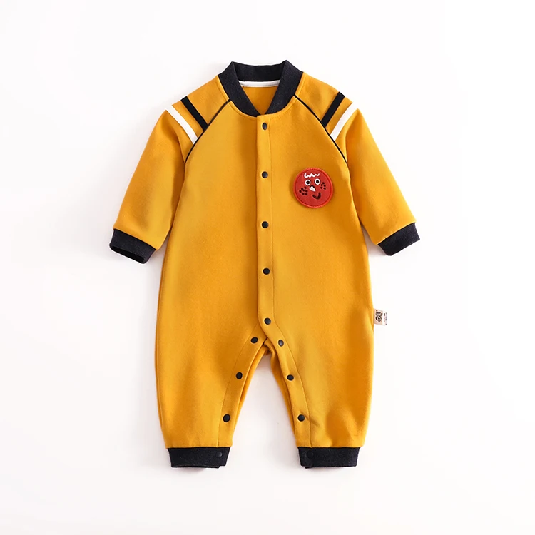 

Newborn Baby Clothes Organic Cotton Baby Infant Romper 360 rotate buttons baby onesie sets, Yellow,beige