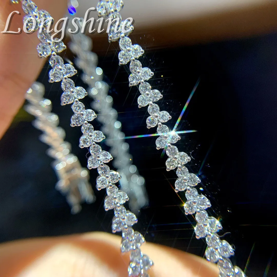 

Longshine Customized Hiphop Iced Out Natural Diamond Charm 18K Solid Gold Tennis Bracelet, Rose gold and white