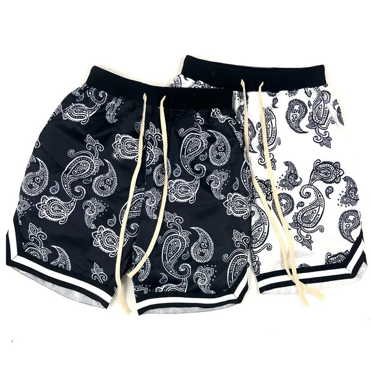 

2021 Low MOQ summer Fitness cargo shortt Workout designer half pants Bandana printing Paisley Short Hip Hop Shorts