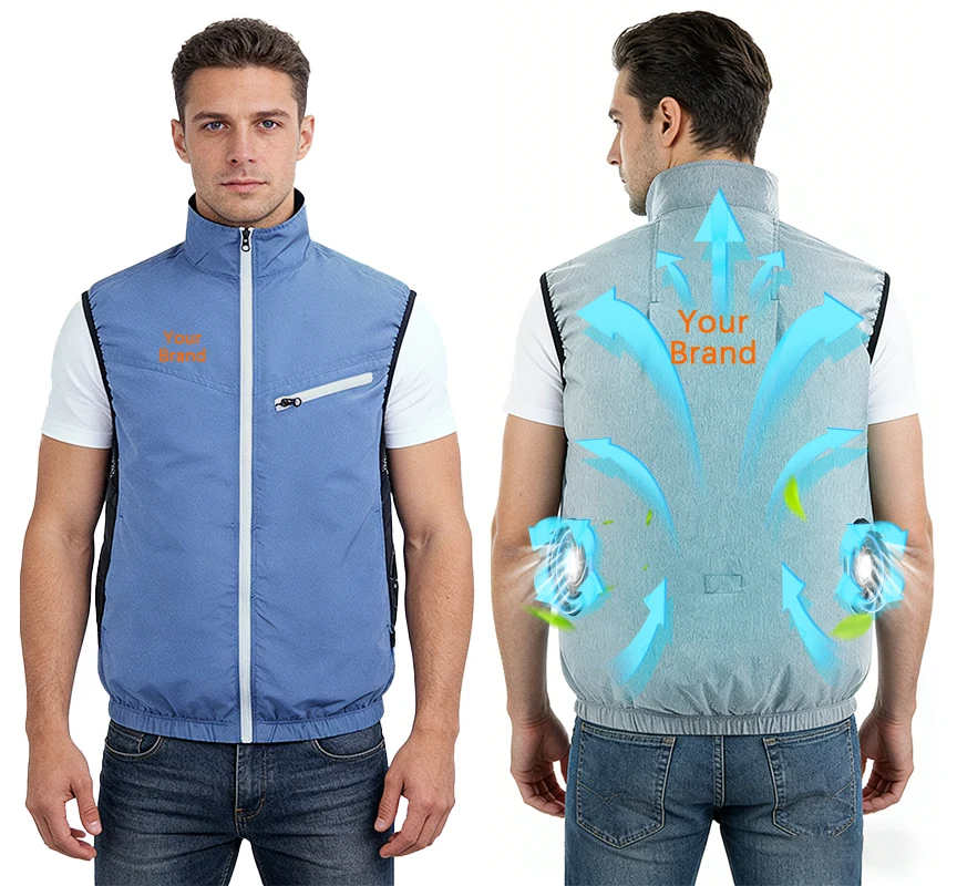 Functional USB Cooling Fan Vest for Warehouse and Maintenance Work Breathable Zip Closure Lightweight Design