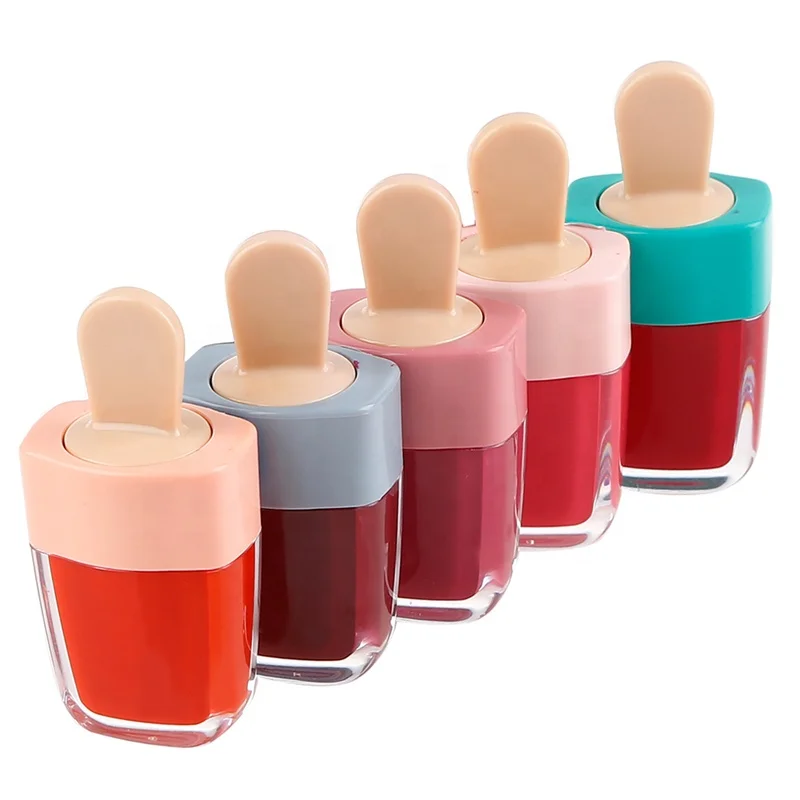 Ice cream shaped mini vendor waterproof glitter luxury clear lip gloss private label