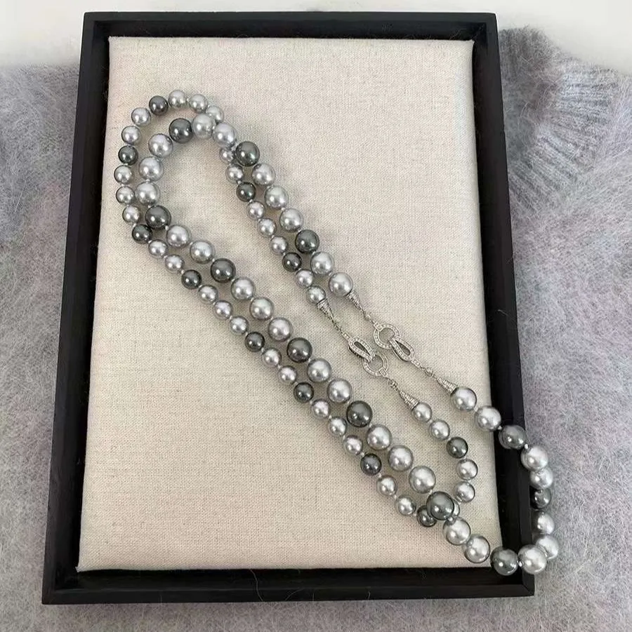 8mm Imitation Tahitian Flawless Mixed Gray & Black Crystal Pearl Short 50cm Necklace Sweater Chain Fashion Beaded Necklaces