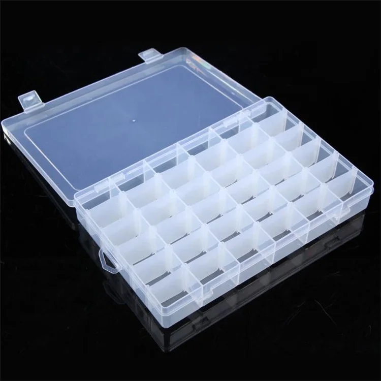 

Household Tools Clear Plastic 36 Compartments Jewelry Organizer Box with Adjustable Dividers, Transparent