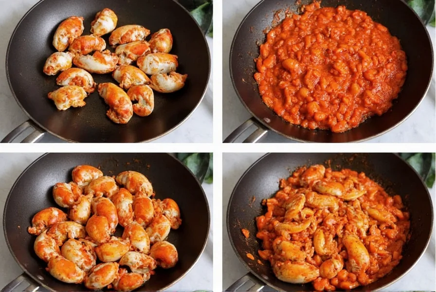 Step-by-step preparation of Singapore chili crab showing fresh crabs being stir-fried in a wok with vibrant red sauce