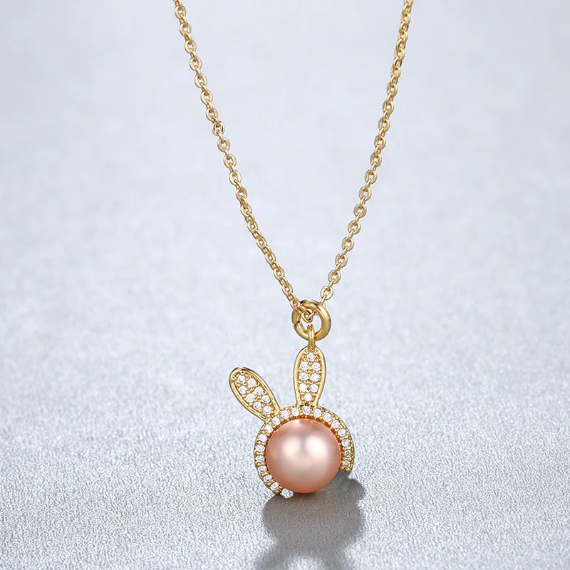 

JUHU Korean New Cute Bunny Freshwater Necklace Pearl Zircon Net Red Necklace