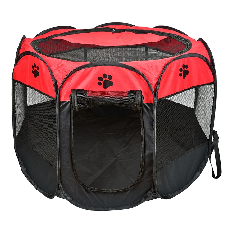 

2 in 1 Portable Folding Travel Pet Dog House Playpen Multi-functionable Cage Outdoor Pet Carrier bag tent, Red