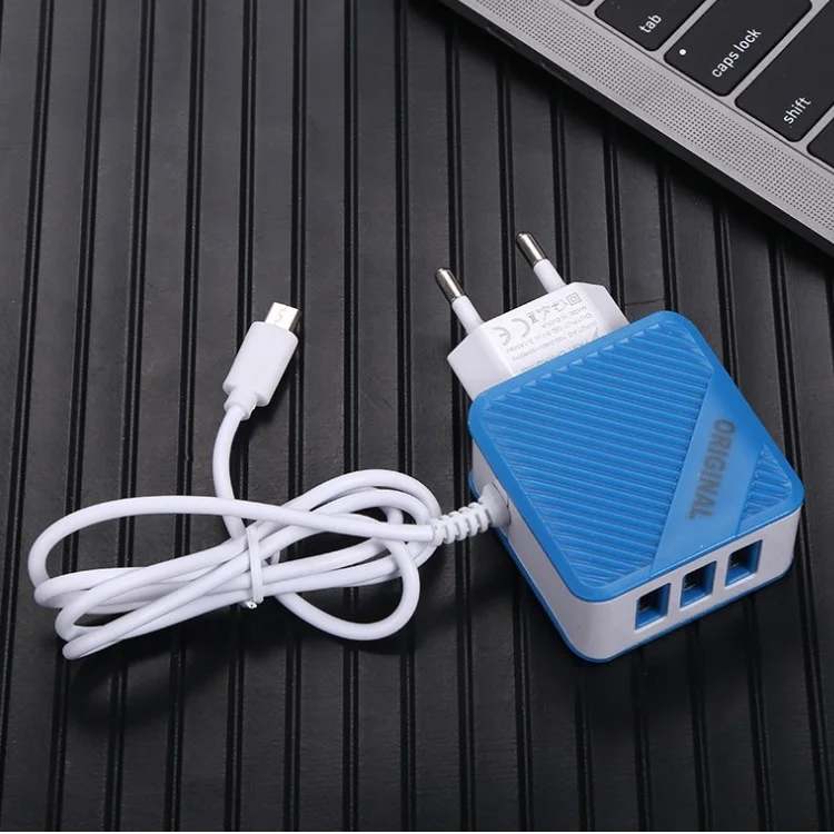 

amazon top seller 2021 3usb led wall charger adapter Customizable cell phone charger with data cable