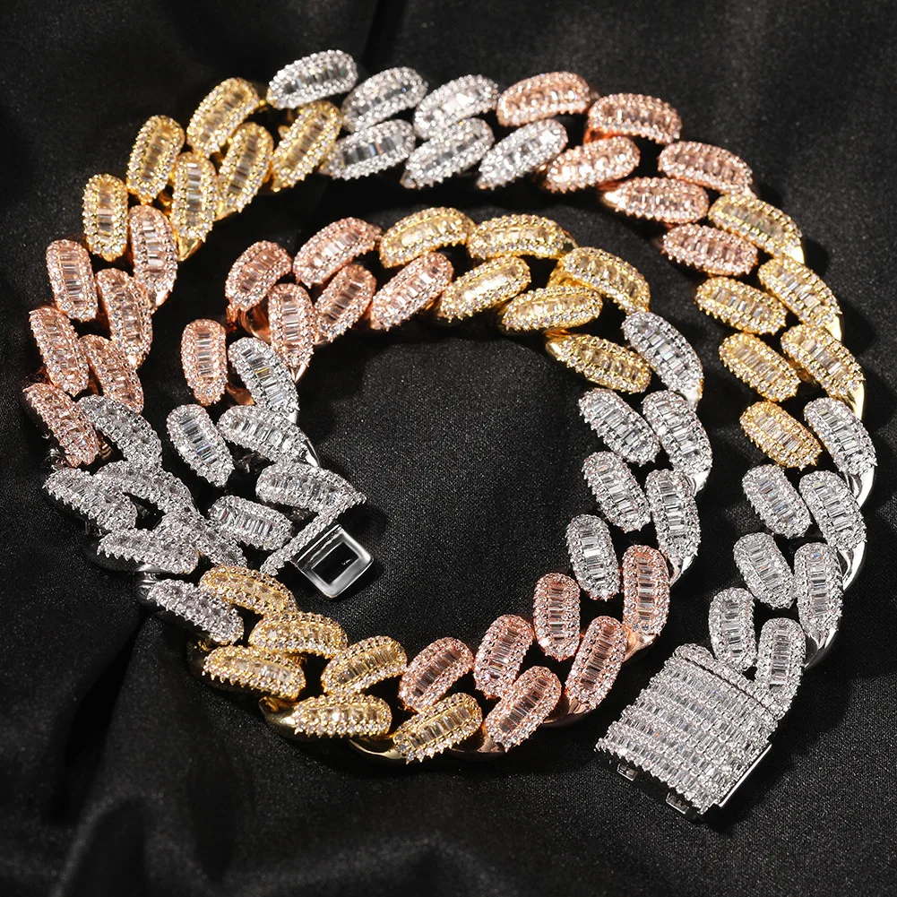 

15mm Miami Cuban Chain Heavy Chunky Necklace CZ Three Tone Gold Silver iced out necklace hip hop