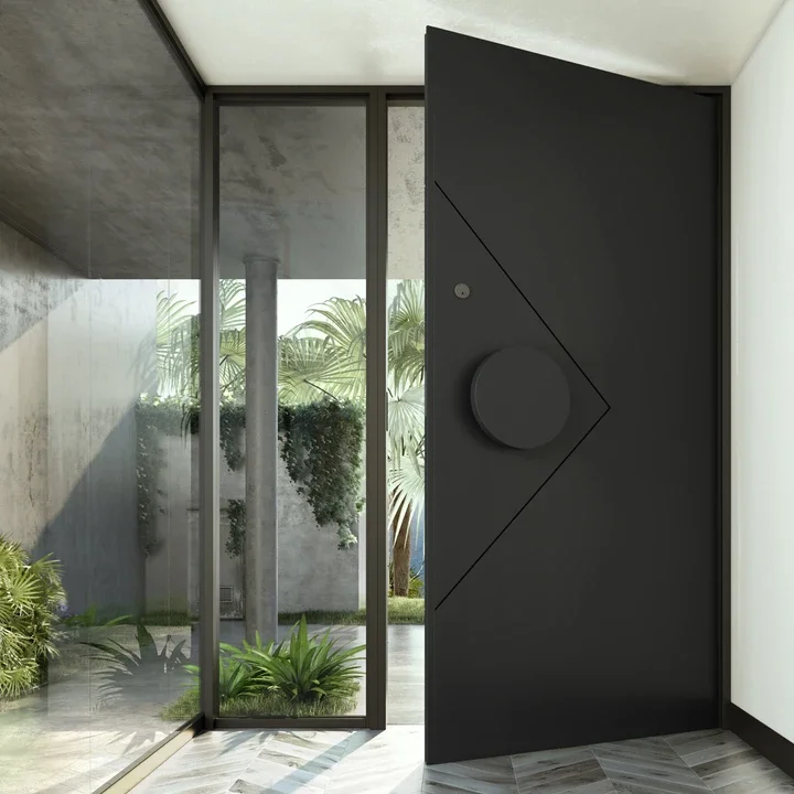 Seeyesdoor Modern luxury black aluminum alloy pivot security door with steel frame
