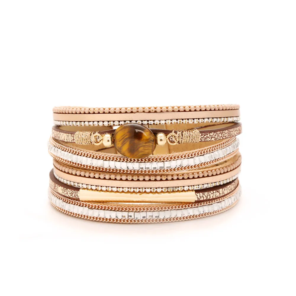 

2021 Sailing Jewelry Tiger Eye Multilayer Bracelet Multilayer Magnet Clasp Bracelet Leather Wrap Magnet Clasp Bracelet